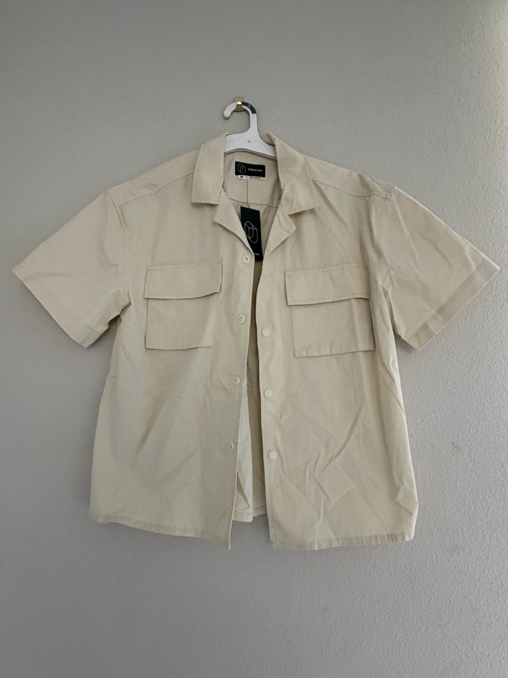 Men's Short Sleeve Utility Shirt Jacket in Cream